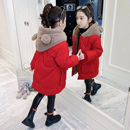 Girls Winter Jacket - Warm Hooded Cotton Polyester Coat | Windproof Kids Outerwear