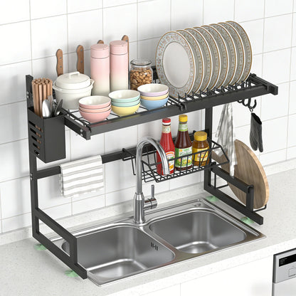 Dish Rack Above Sink - Two Tier Kitchen Draining Rack with Utensil Holder, Large Capacity