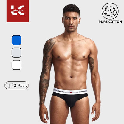 3pcs Men's Pure Cotton Low Waist Elastic Sexy Loose Breathable Youth Pant Headband Underwear Summer Cotton Briefs