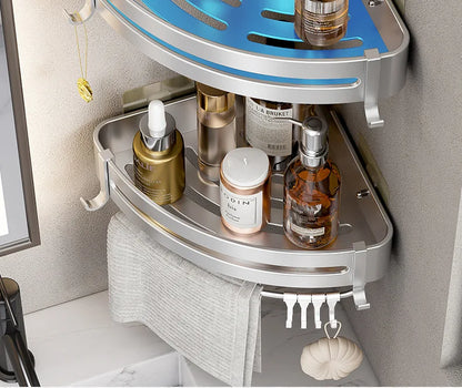 Aluminum Corner Shower Rack - Wall Mounted Bathroom Storage Organizer