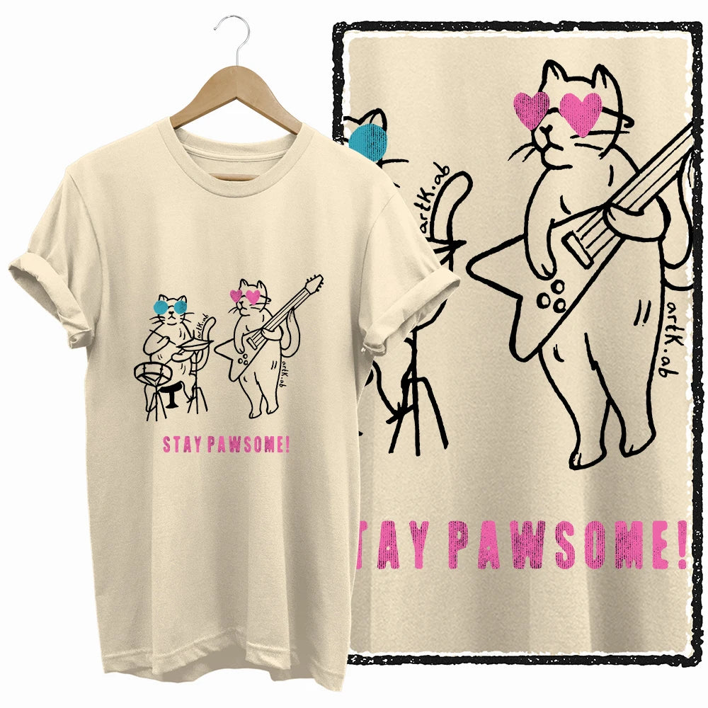 COOLMIND BEIGE cat print exclusive graphic 100% cotton women T shirt big size loose cotton cat lover women tshirt LOVELY cat tee