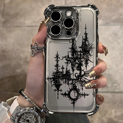 Cool Dark Gothic Cross Mark Line Plating Phone Case For IPhone 17 16e 16 15 14 13 12 11 Pro Max X XR XSMax 7 8 Mini Air Plus