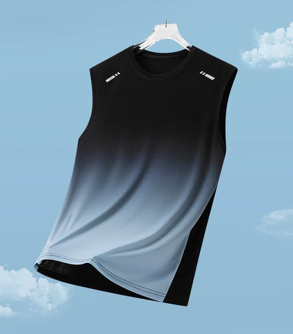 Men's Gradient Sports Vest Lightweight Sleeveless round Neck T-Shirt Summer Running Trendy Loose Fit Youth Cross-Border