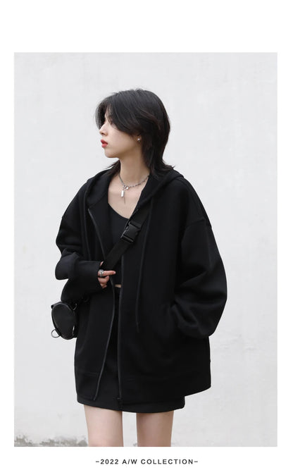 CHIC VEN Women Sweatshirts Hoodies Solid Loose Casual Hooded Female Tops Lady Coat Medium Length Overcoat Spring Autumn 2025