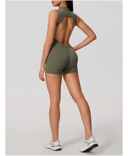 New Summer Women's Sleeveless Back Hollow Jumpsuit Female Sports Suit Fitness Yoga Clothing Peach Hipo Gym Overalls 1 Pcs