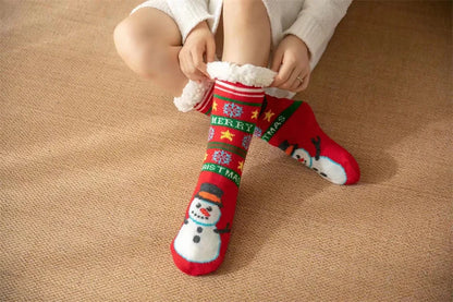 New Winter Kids Cartoon Christmas Socks Boys Girls Thicken Cotton Warm Floor Children Sock Non-Slip Thermal Cute Family Socks
