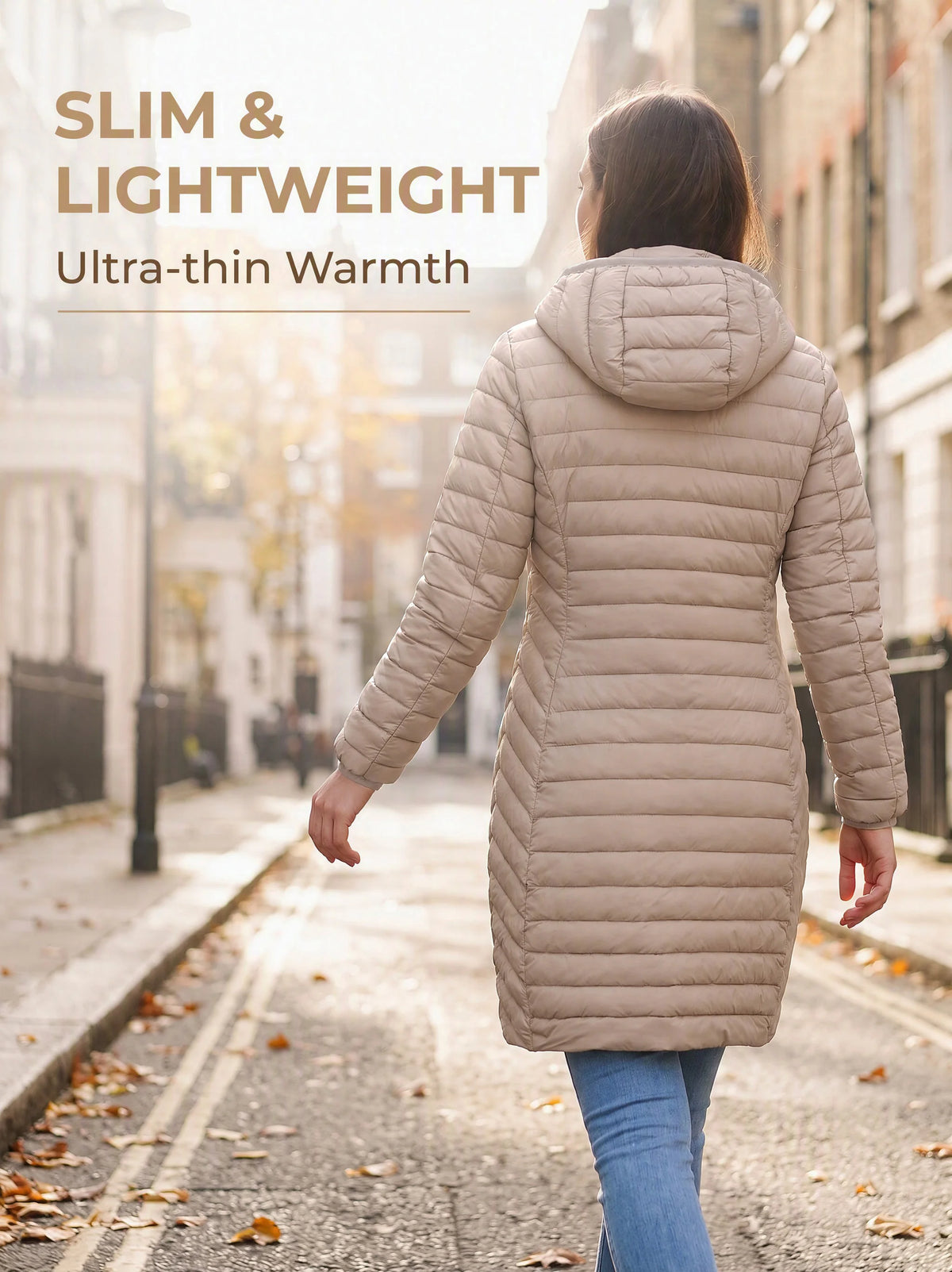 Ultralight Packable Puffer Coat for Women Long Warm Loose Solid Outwear with Detachable Hood