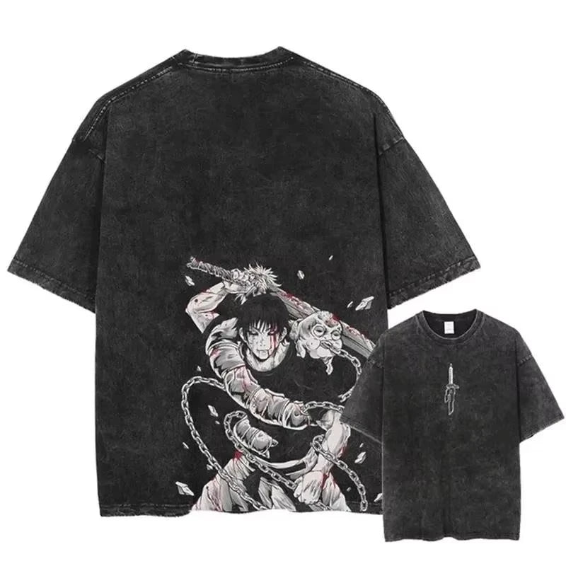 Jujutsu Kaisen T Shirt Men Women Tshirt Gojo Satoru Washed Cotton T-shirt Clothing Summer Short Sleeve Oversized Tees Streetwear