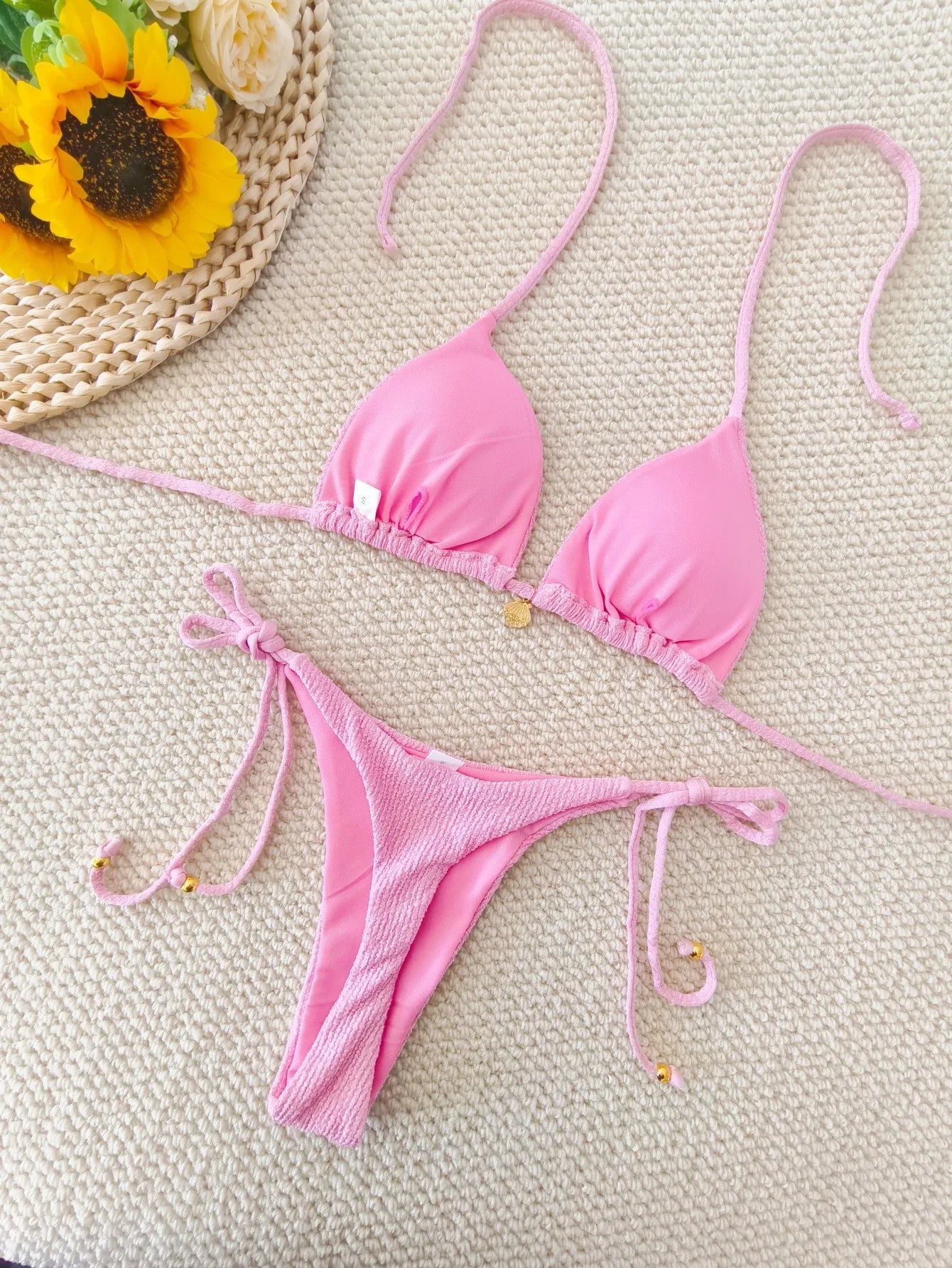 Solid Color Bikini - Women's Swimwear Set | Sexy Strap Split Shell Suit