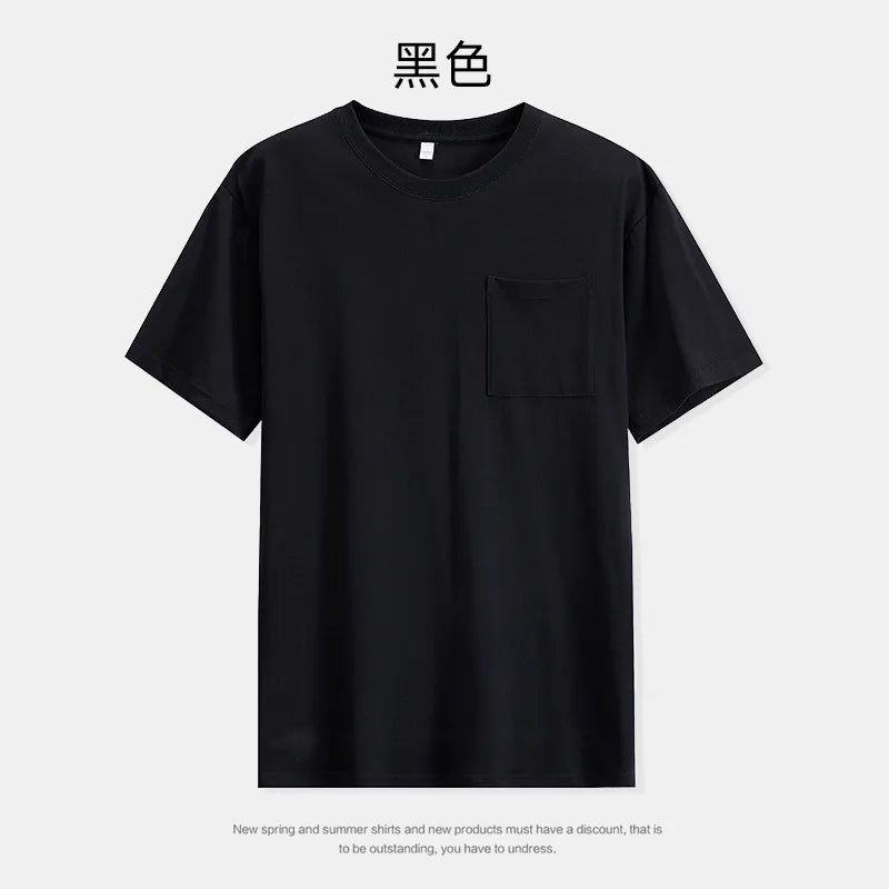 Mens Womens Cotton Pocket Short Sleeve Fashion Soft White Black Loose Fit Tee Shirt Tops High Qualtity Breathable Leisure Tops