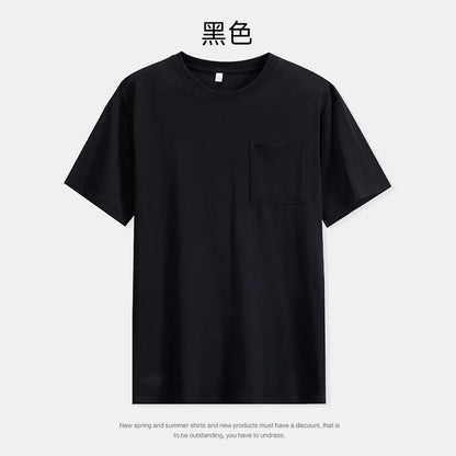 Mens Womens Cotton Pocket Short Sleeve Fashion Soft White Black Loose Fit Tee Shirt Tops High Qualtity Breathable Leisure Tops