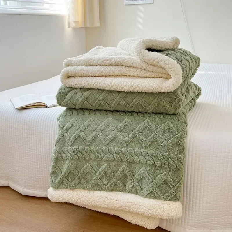Soft Woolen Blanket - Warm Lamb Velvet Flannel Cover for Bedding Sofa and Office Use - ZOOMNSTORE