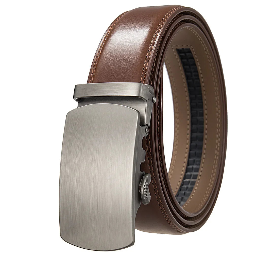 Men's Leather Belt - Genuine Brown Leather With Automatic Buckle | Business Casual
