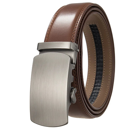 Men's Leather Belt - Genuine Brown Leather With Automatic Buckle | Business Casual