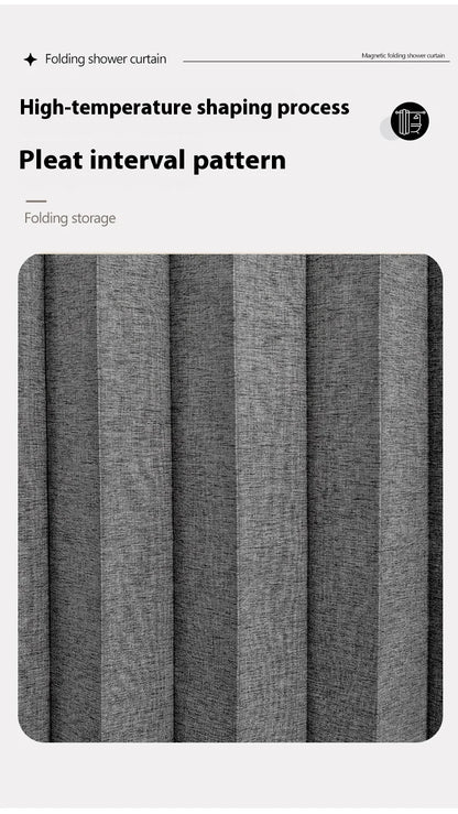 Folding Linen Shower Curtain - Waterproof with Magnets for Walk-in Showers - ZOOMNSTORE