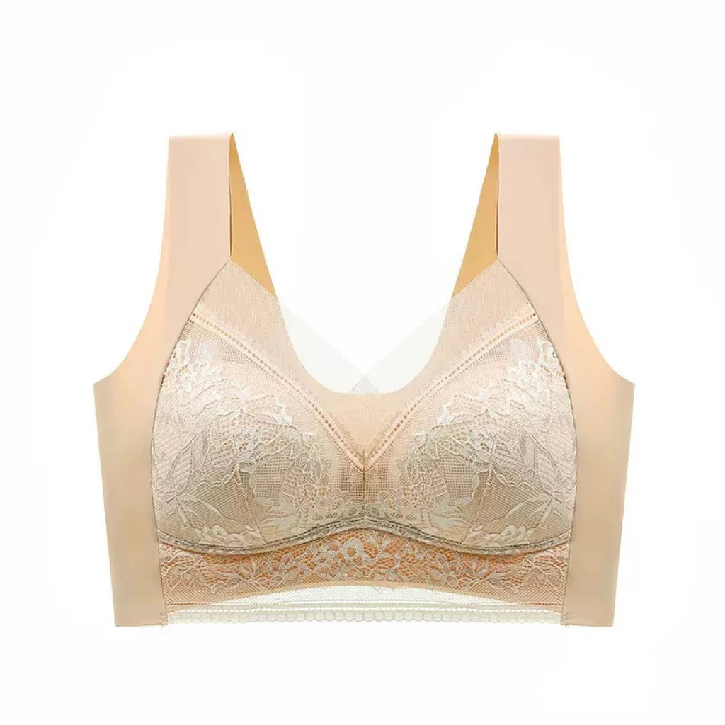 Plus Size Bra - Women's Lace Padded Comfort Bra With Ice Silk Fabric, Wire Free Support