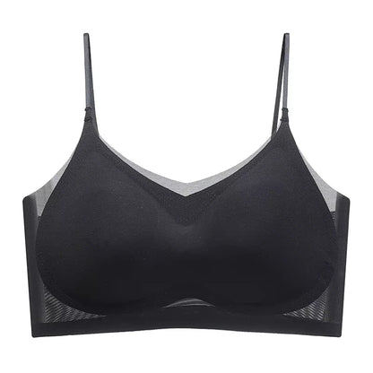 Ultra-Thin Breathable Ice Silk Top Bra Women's Seamless Back Halter Vest Wrap Bra Small Chest Together