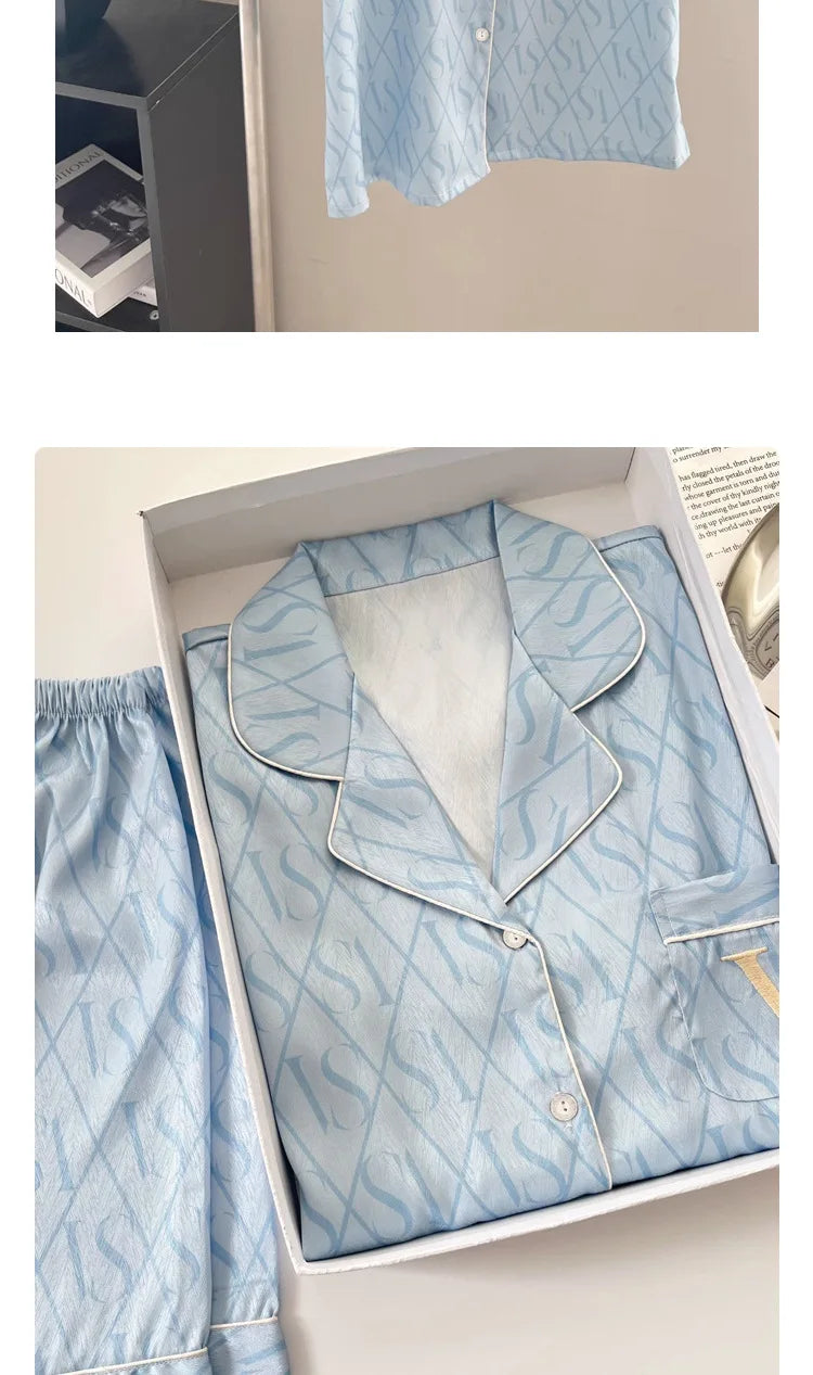 New Women's High-End Fresh Ins Style Pajamas, Women's Short-Sleeve and Shorts, Summer Thin French-Style Home Wear Summer Set