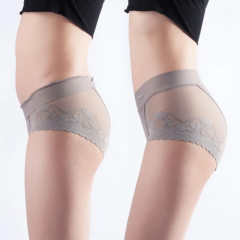 Women Luxury Satin panties Tummly control summer Sexy Lace briefs High waist Plus size Cotton crotch Breathable Underpants Linge