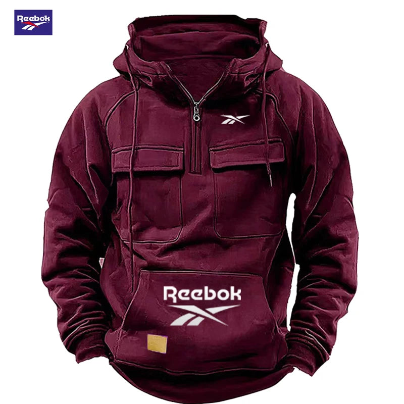 2026 Reebok Logo Multi-Pocket Design Hoodie - The Top Choice for Fashionable Autumn and Winter, a Semi-Zippered Hooded Comforta