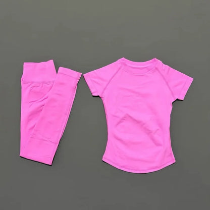 2 Piece Women Solid Color Set Summer Casual Short Sleeve T-Shirt High Waist Long Pants Soft Breathable Tracksuit Daily Outfit