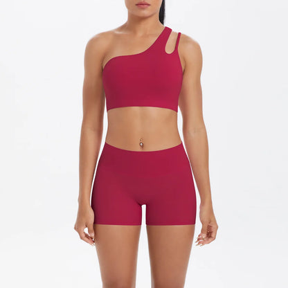 JUREN Yoga Clothes Set 2 Piece Gym Sports Shorts Set Women Tracksuit High Waist Shorts Fitness Suit Running Bra Workout Outfits