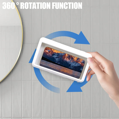 Waterproof Wall Mount Phone Holder 360° Rotatable Smartphone Storage Case Portable Phone Bracket for Bathroom Kitchen Daily Use