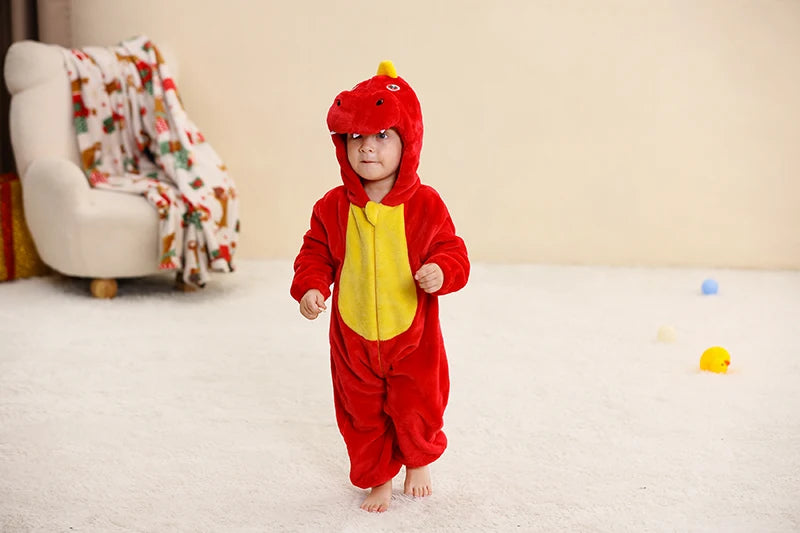Baby Winter Rompers - Soft Polyester Hooded Jumpsuit With Animal Pattern, Machine Washable