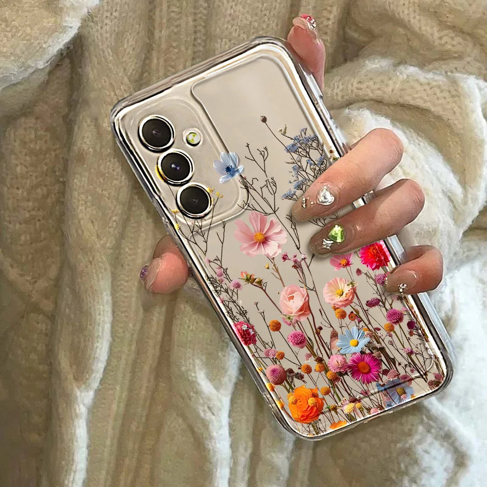 Cute Flower Clear Case For Samsung Galaxy A56 5G A57 A36 S26 S25 Ultra S24 FE S23 Case A37 A55 A54 A26 A07 A17 Shockproof Cover