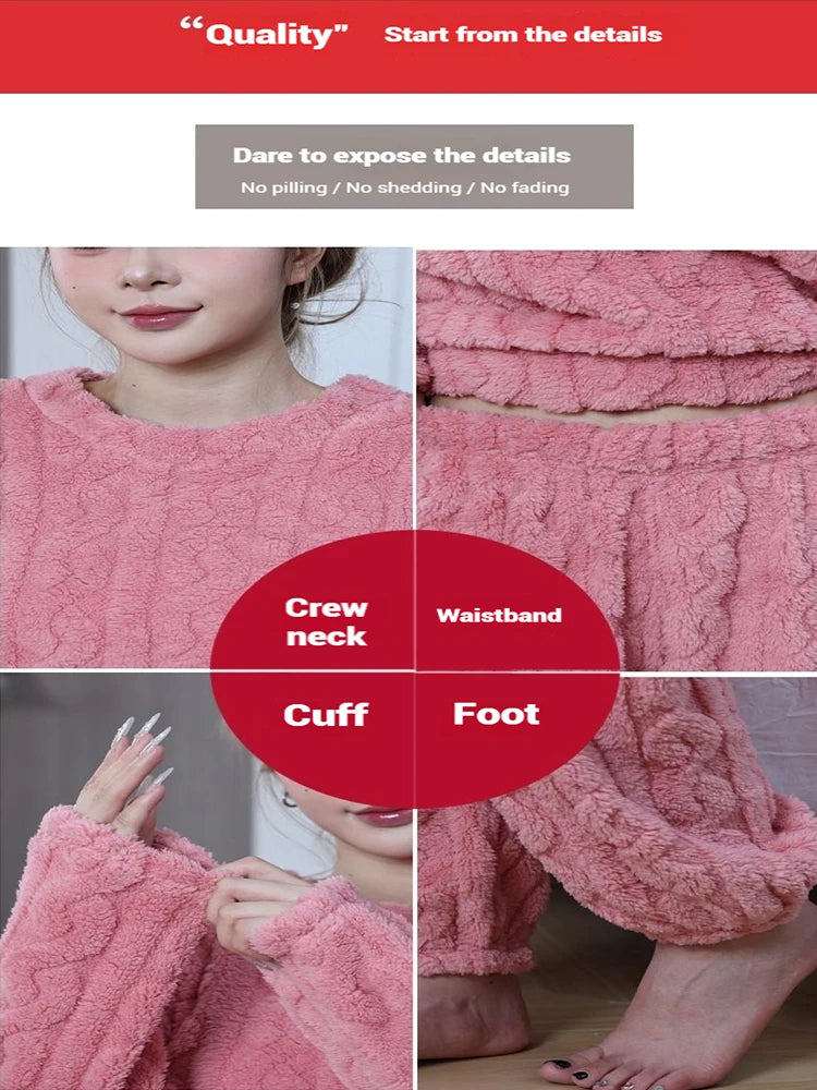 Ultra Soft Warm Coral Fleece Pajama Set Lightweight Fluffy Winter Loungewear Sleepwear For Women Cozy Home Suit Winter Style New