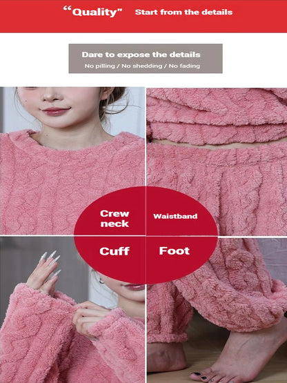 Ultra Soft Warm Coral Fleece Pajama Set Lightweight Fluffy Winter Loungewear Sleepwear For Women Cozy Home Suit Winter Style New