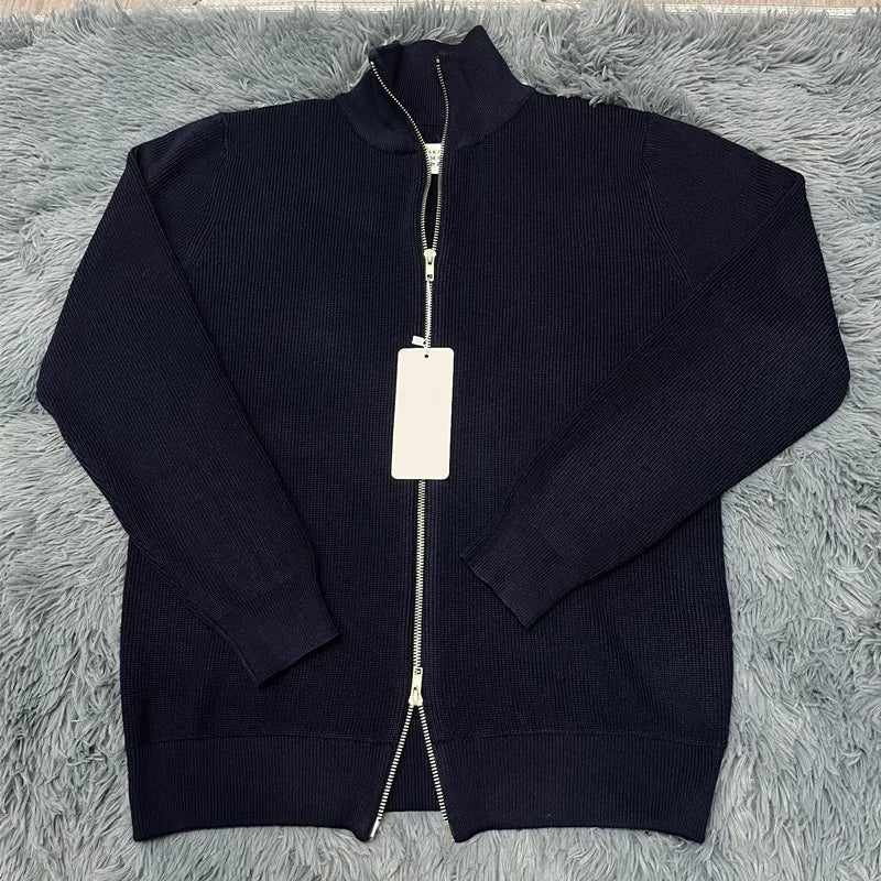 Asian size Autumn Winter Men Loose Casual Knit Sweater Zipper Semi High Neck Long Sleeve Cardigan Lazy Comfortable Warm Top