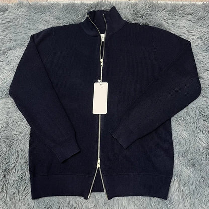 Asian size Autumn Winter Men Loose Casual Knit Sweater Zipper Semi High Neck Long Sleeve Cardigan Lazy Comfortable Warm Top