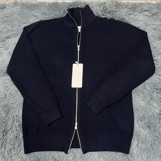 Asian size Autumn Winter Men Loose Casual Knit Sweater Zipper Semi High Neck Long Sleeve Cardigan Lazy Comfortable Warm Top