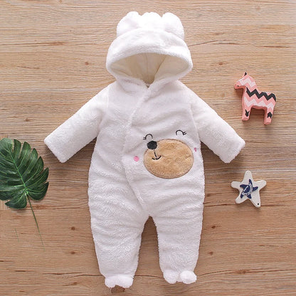 Baby Winter Clothes - Plush Baby Romper With Cute Cartoon Animal Prints For 0-2 Years
