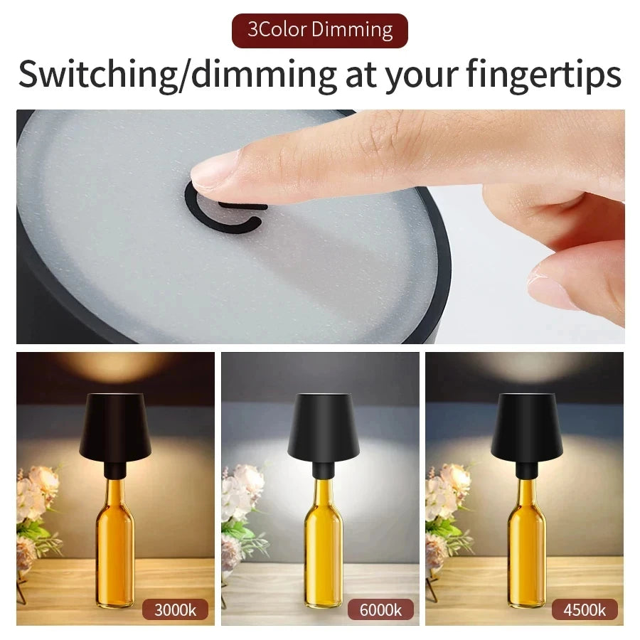 Wireless Wine Bottle Lamp - USB Rechargeable LED Table Light with Touch Control for Bar and Cafe Decor - ZOOMNSTORE
