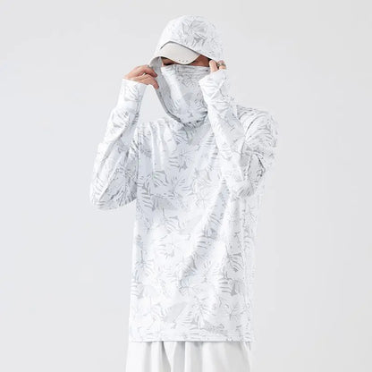 Sun Protection T-Shirts Mens Long Sleeve UV-Proof T-Shirts Fishing Hiking Summer Mask Lightweight Outdoor Protection Hoodie Tee