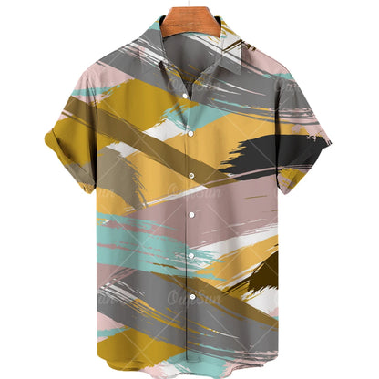 2022 3d Graffiti Oil Painting Printed Shirt Men Fashion Streetwear Hawaiian Beach Casual Lapel Plus Size 2022