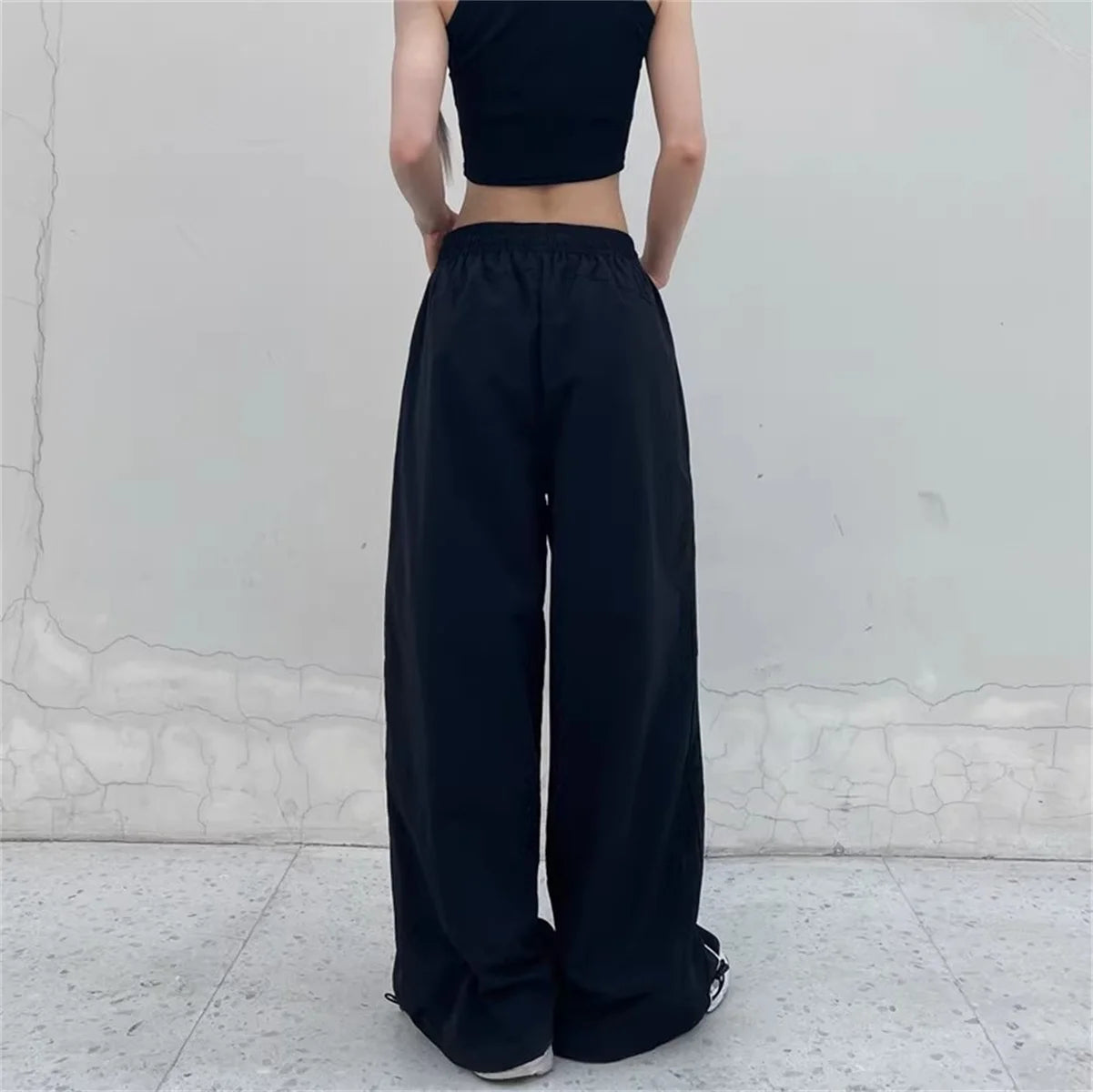 Retro Side Stripe Bowknot Wide Leg Pants Women High Waist Casual Sports Trousers Harajuku Cargo Pants Streetwear Hip Hop Joggers