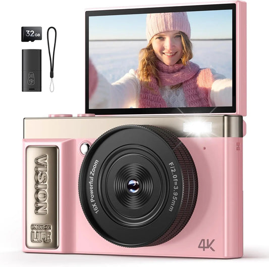 4K Digital Camera - 64 Megapixel Portable Camera With 16x Digital Zoom & Rotating Flip Screen