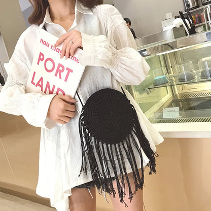 Handmade Cotton Crossbody Bag - Vintage Tassel Shoulder Messenger for Women Summer Beach Handbag 2023