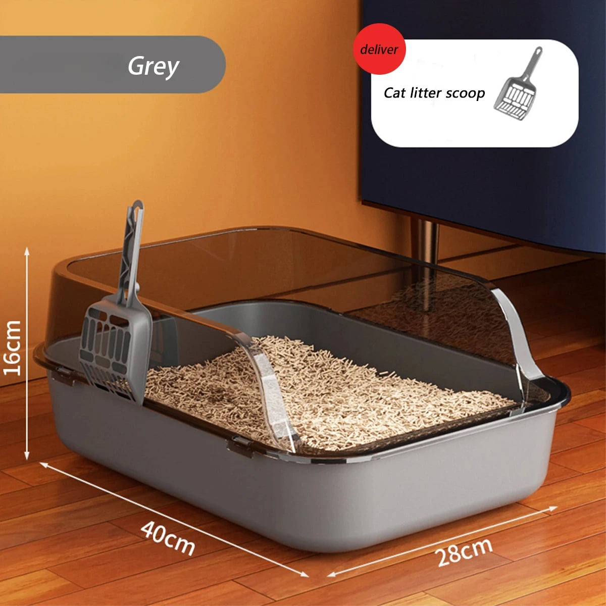 Semi-Enclosed Cat Litter Box - Splashproof Thickened Kitty Tray - ZOOMNSTORE