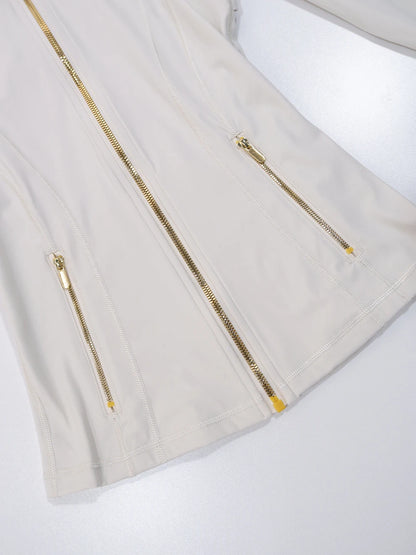 Gold zipper jacket and yoga pants set, sportswear, quick-dry and breathable, slimming and lightweight, tight-fitting