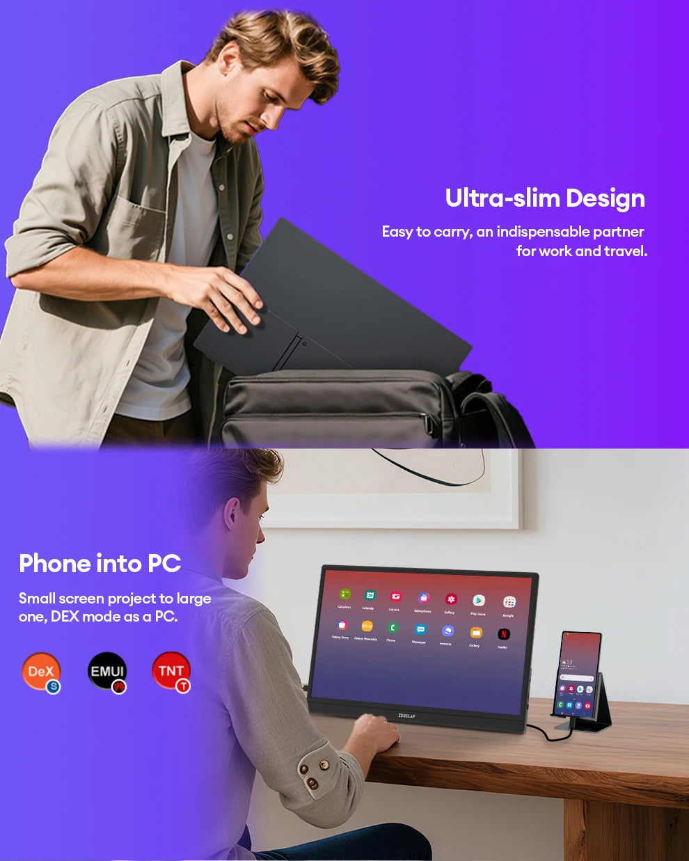Portable Monitor - ZEUSLAP 15.6 Inch Full HD IPS Panel USB-C HDMI Display