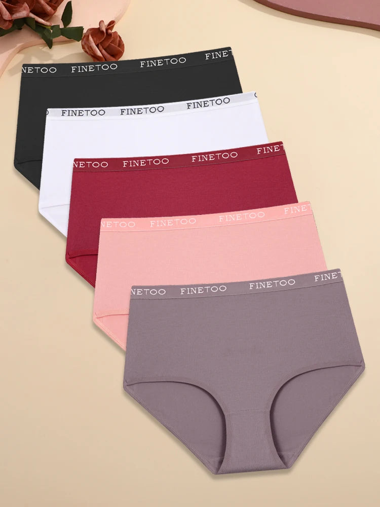 FINETOO 5PCS/Set Cotton High Waist Panties Women's Seamless Breathable Underwear Sexy Stretchy Comfort Briefs Lingerie S-XXL