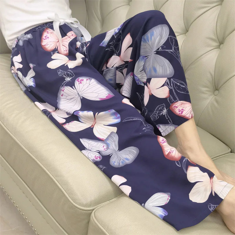 Women Cotton Casual Trousers Summer Loose Pajamas Home Pants Thin Wide Leg Pants Fashion Oversized Sleep Bottoms Korean Pants