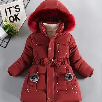 Girls Winter Jacket - Warm Hooded Cotton Polyester Coat | Windproof Kids Outerwear