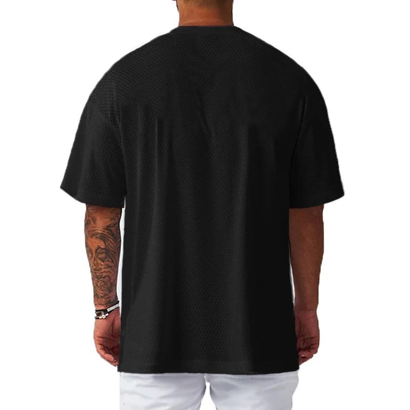 Oversized Breathable Loose Mens Sport T-Shirts Gym Fitness Bodybuilding Half-Sleeve Shirts Summer Quick Dry Mesh Casual Clothing