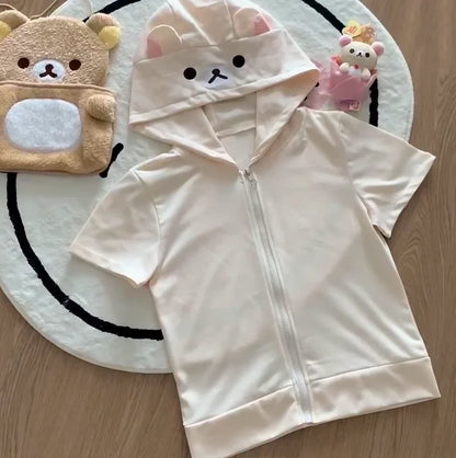 Spring Summer New Cute Bear Ears Zip Up Hoodie Japanese Sweet Girl Casual Loose Sweatshirt Women Cardigan Anime Hoodie Y2k Top