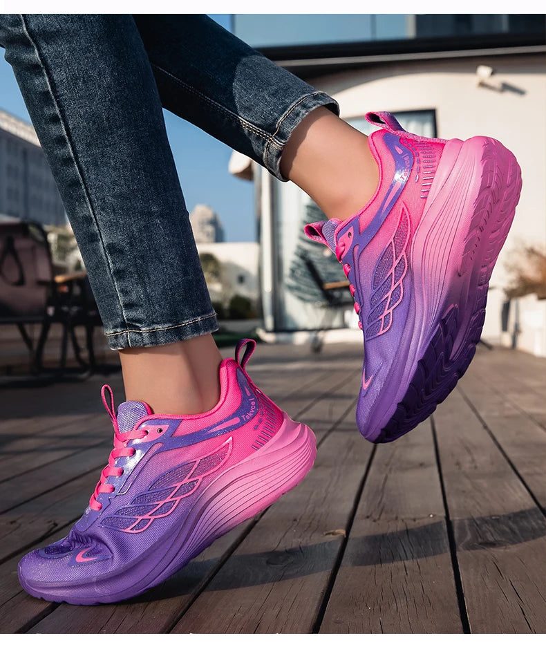 New Purple Orange Gradient Mesh Running Shoes for Men & Women, Lightweight Breathable Athletic Sneakers